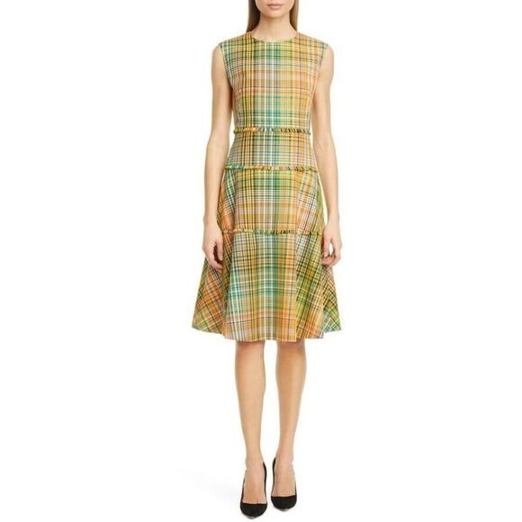 $1390 Lela Rose Plaid Fringe Trim Fit & Flare Dress, size 6 - Picture 1 of 7